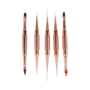 Double-Ended Nail Art Brushes Kit for Nail Design Gold Tone 1 Set